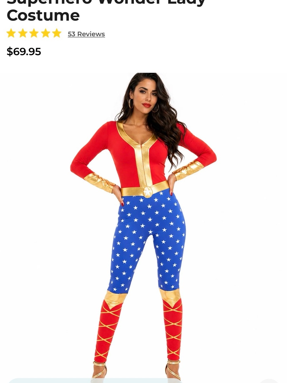 Tipsy Elves Red, Blue & Gold Star-Print Superhero Jumpsuit